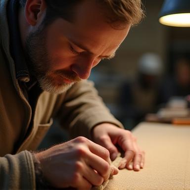 Artisan inspecting high-quality wool fabric at LanaVita